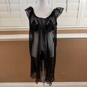 Vintage Chevette Eves Leaves Sheer Babydoll Negligee Fig Leaf Lingerie Black